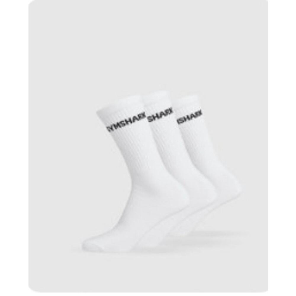 Gymshark Lite Crew Sock 3Pk White Size L New